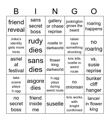 Deltarune chapter 5 Bingo Card