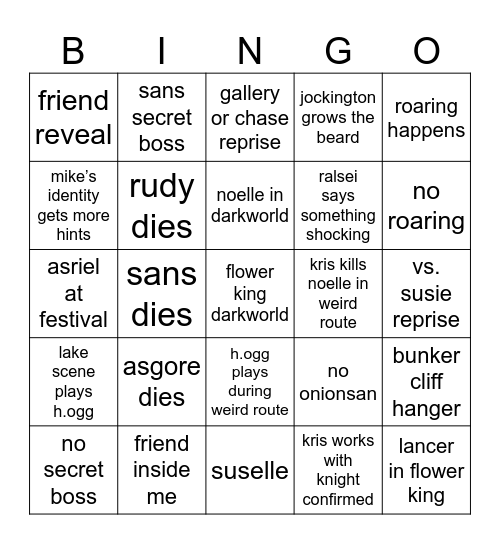 Deltarune chapter 5 Bingo Card