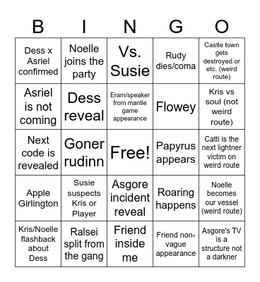 Deltarune Chapter 5 bingo Card