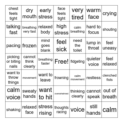 Emotion Body Clues Bingo Card
