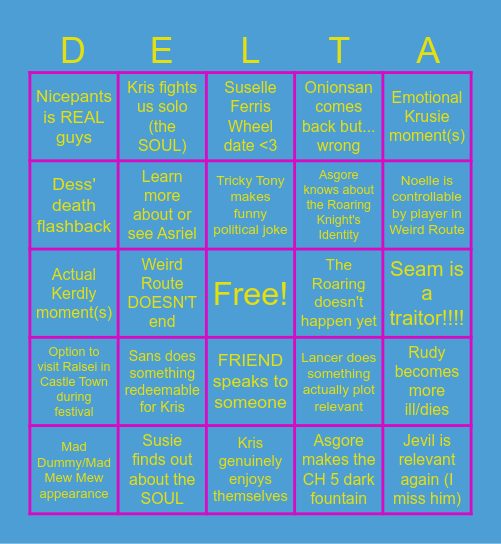 Deltarune Chapter 5! Bingo Card