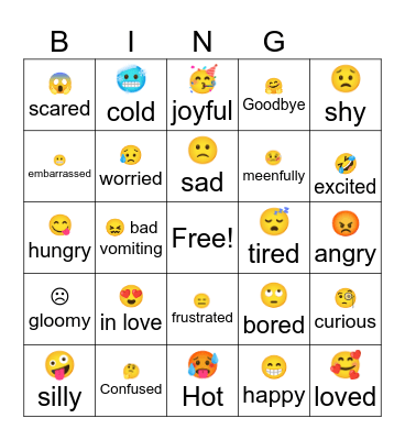 Emotions/Emoji Bingo Card