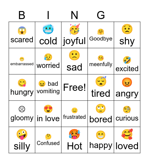 Emotions/Emoji Bingo Card