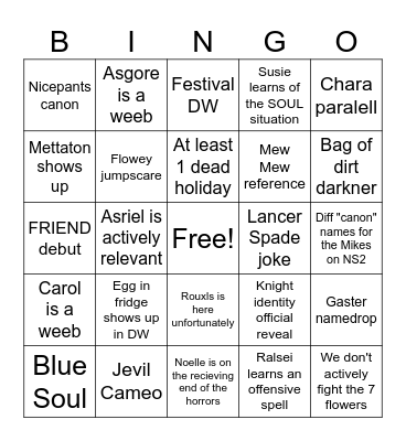 Deltarune Today Bingo Card