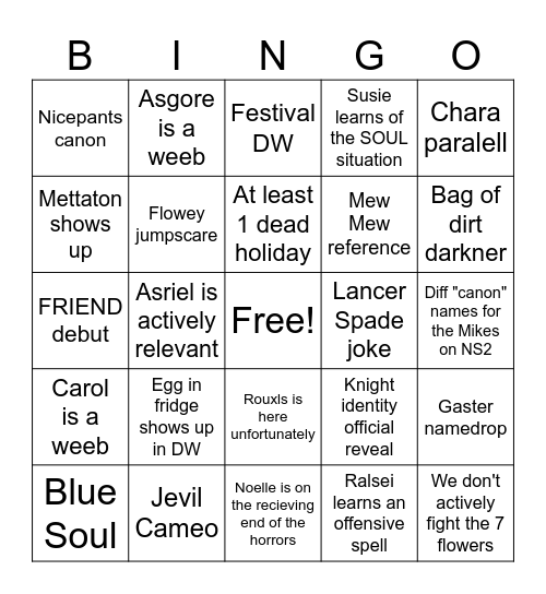 Deltarune Today Bingo Card