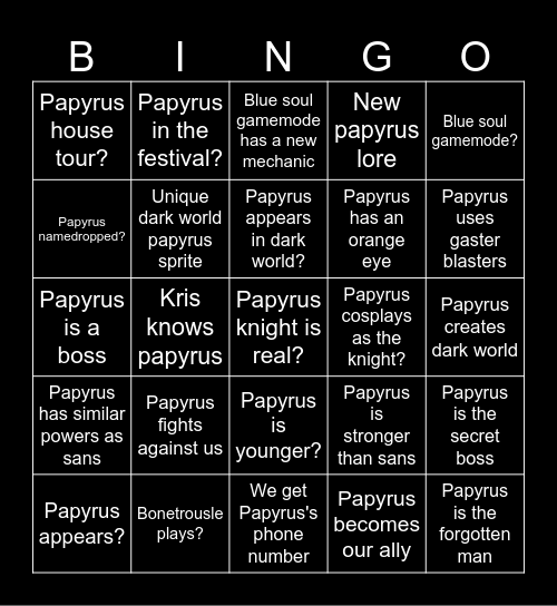 Deltarune Chapter 5 Bingo Card