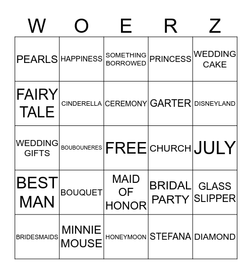 Kari's Bridal Bingo  Bingo Card