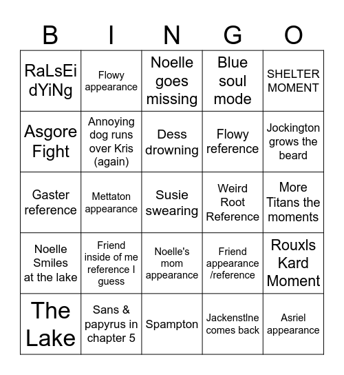 Deltarune Bingo Card