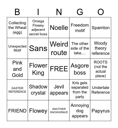 DELTARUNE Chapter 5 Bingo Card