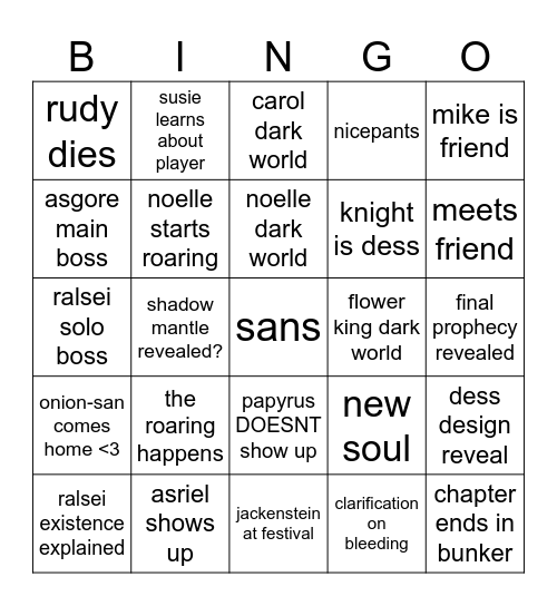 deltarune chapter 5 Bingo Card