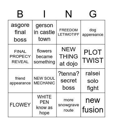 deltarune cp.5 Bingo Card