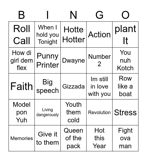 90s Dancehall Bingo Card