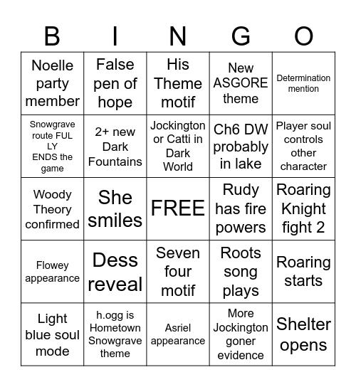 deltarune cope Bingo Card