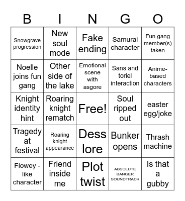 Deltarune chapter 5 Bingo Card