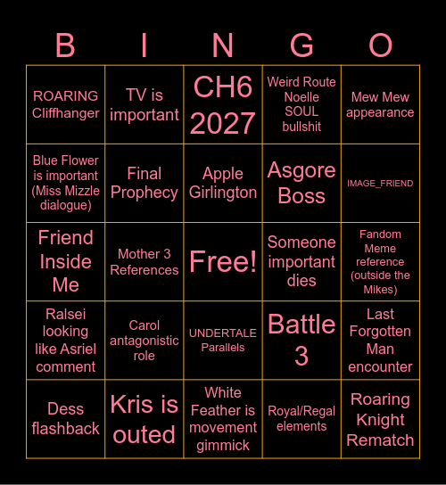 DELTARUNE CH5 PREDICTIONS Bingo Card
