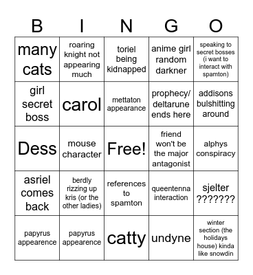 DELTARUNE CHAPTER 5 Bingo Card