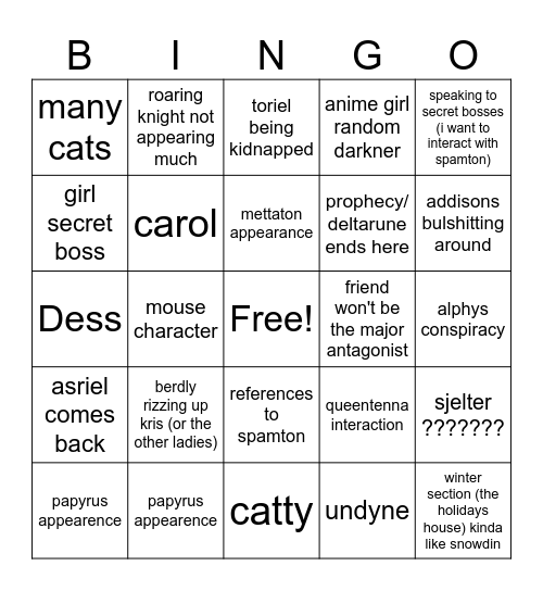 DELTARUNE CHAPTER 5 Bingo Card