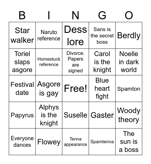 DELTARUNE Bingo Card