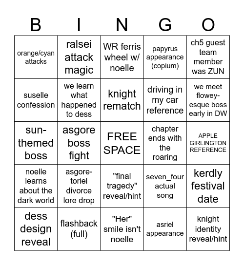 DELTARUNE CHAPTER 5 BINGO Card