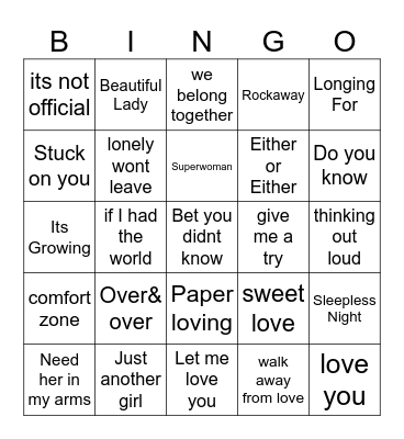 lovers rock Bingo Card