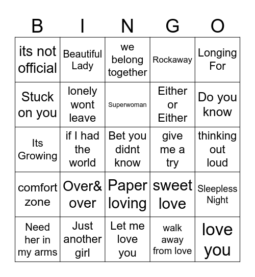 lovers rock Bingo Card