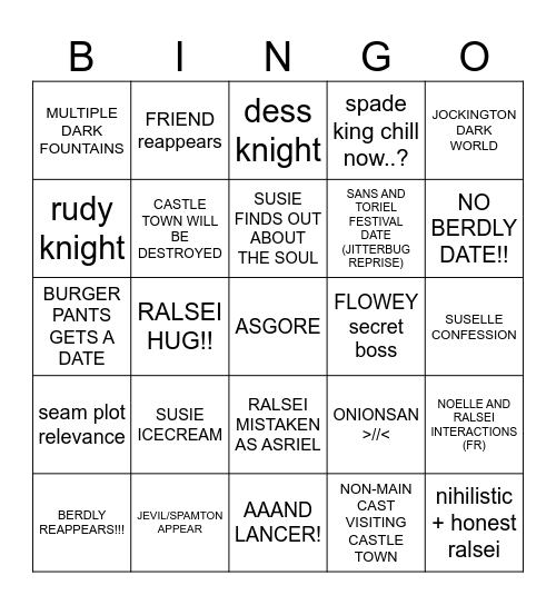DELTARUNE CHAPTER 5!!!! Bingo Card