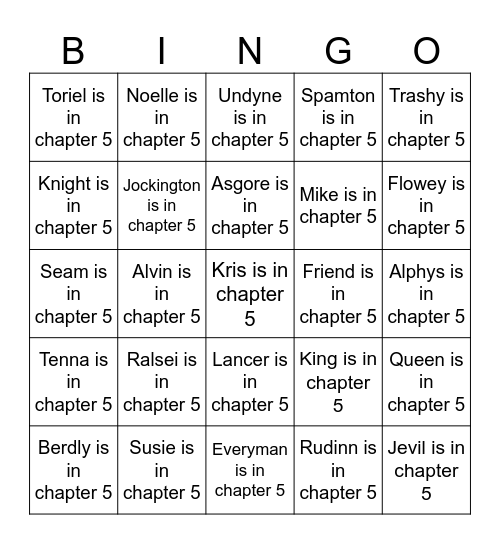 Bingo is in chapter 5 Bingo Card