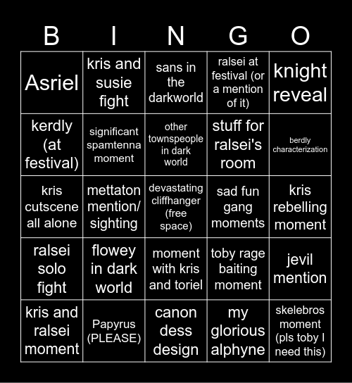 Liv's deltarune chapter 5 bingo Card