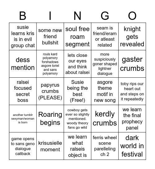 Deltarune chapter 5 Bingo Card