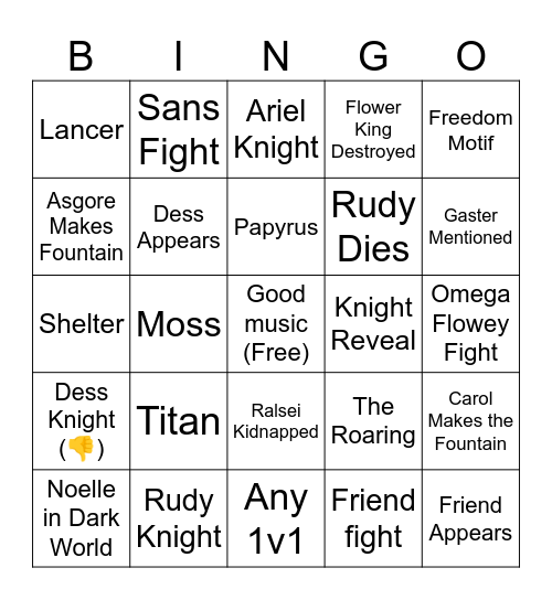 Deltarune Ch5 Bingo Card