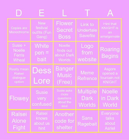 Deltarune Ch5 Bingo Card