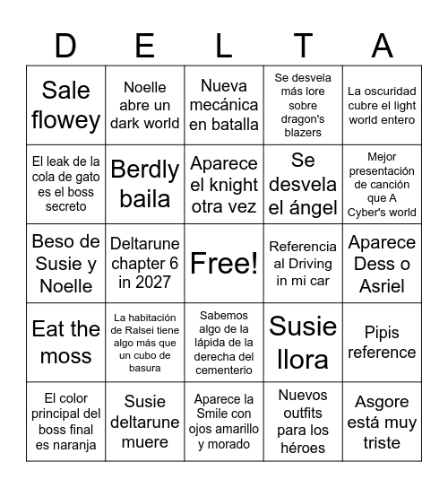 Deltarune Autumn Bingo Card
