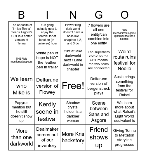 Deltarune Ch 5 Bingo Card