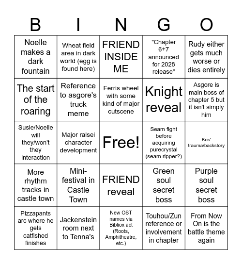 DELTARUNE CHAPTER 5 Bingo Card