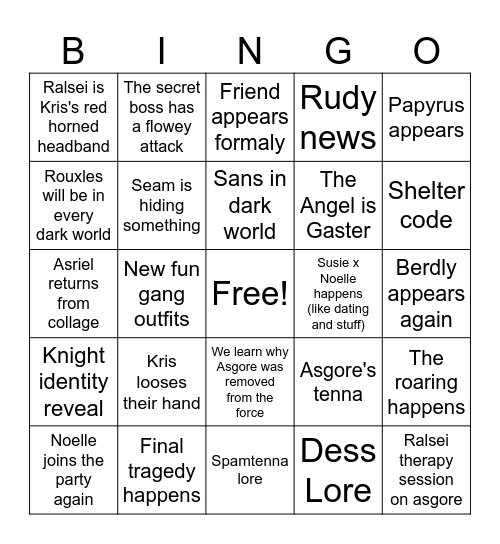 Deltarune Bingo Card