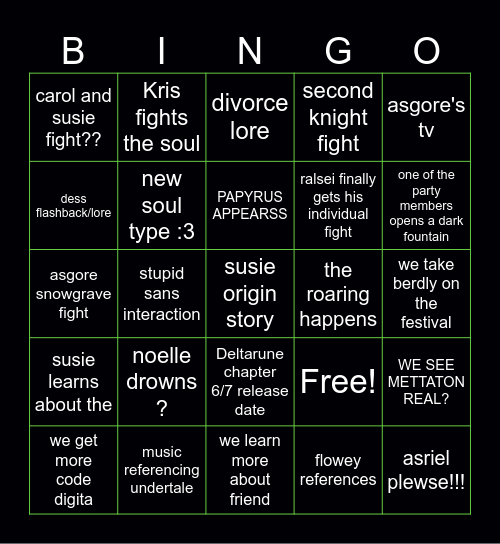 DELTARUNE BINGO Card