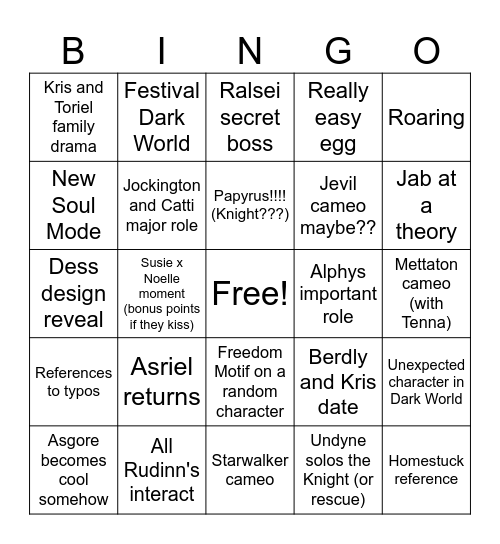 Deltarune Chapter 5 Bingo Card Bingo Card