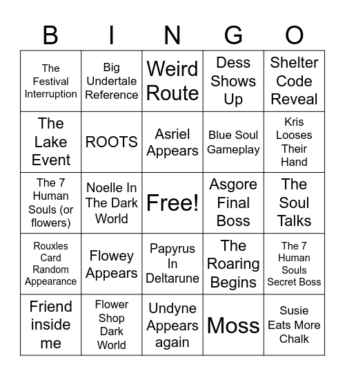 Carl's Deltarune 5 Predections Bingo Card