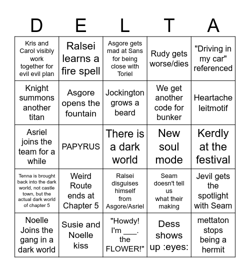 deltarune chapter 5 bingo card Bingo Card