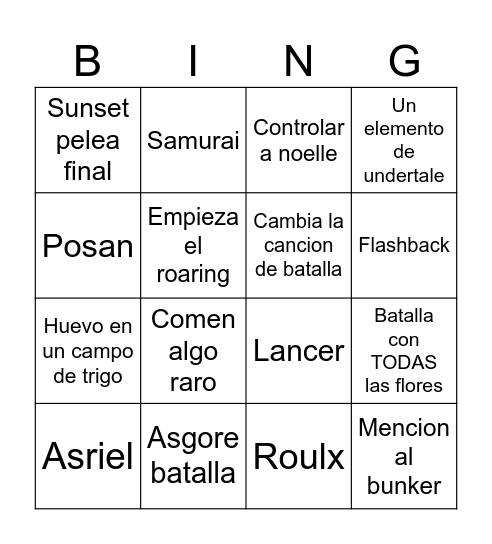 Deltarune Bingo Card