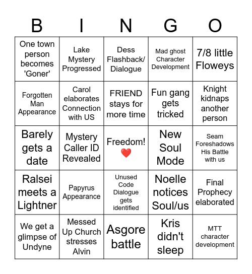 Deltarune chp5 Bingo Card
