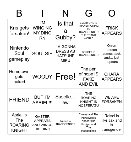 DELTARUNE CHAPTER 5 Bingo Card