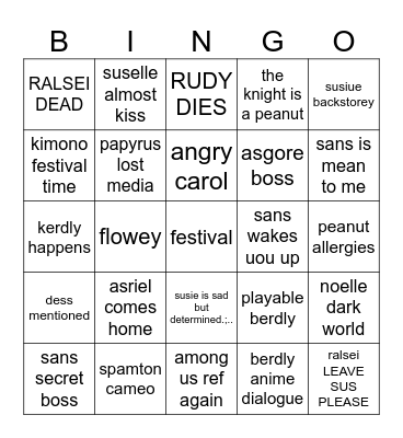 deltarune bingo Card