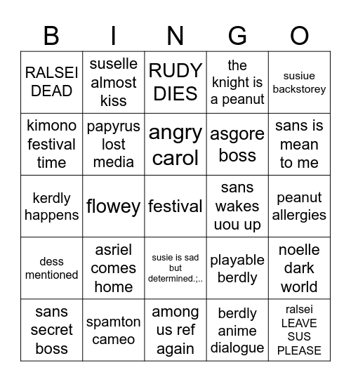 deltarune bingo Card