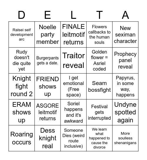 Last Minute Deltarune (hold me to this chief) Bingo Card