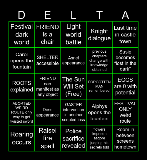 Deltarune Bingo Card