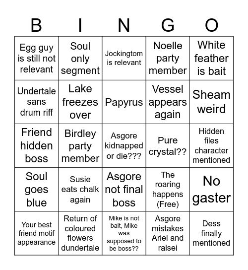 deltarune bingo chapter 5 theories Bingo Card