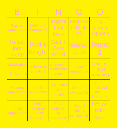 DELTARUNE CHAPTER 5 PREDICTIONS Bingo Card