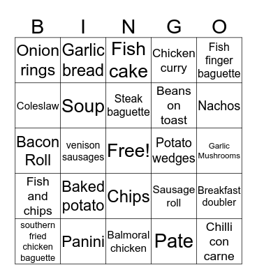 Food Bingo Card