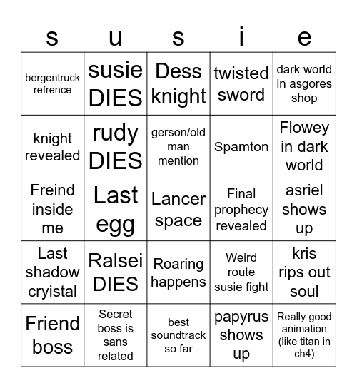 deltarune 5 Bingo Card